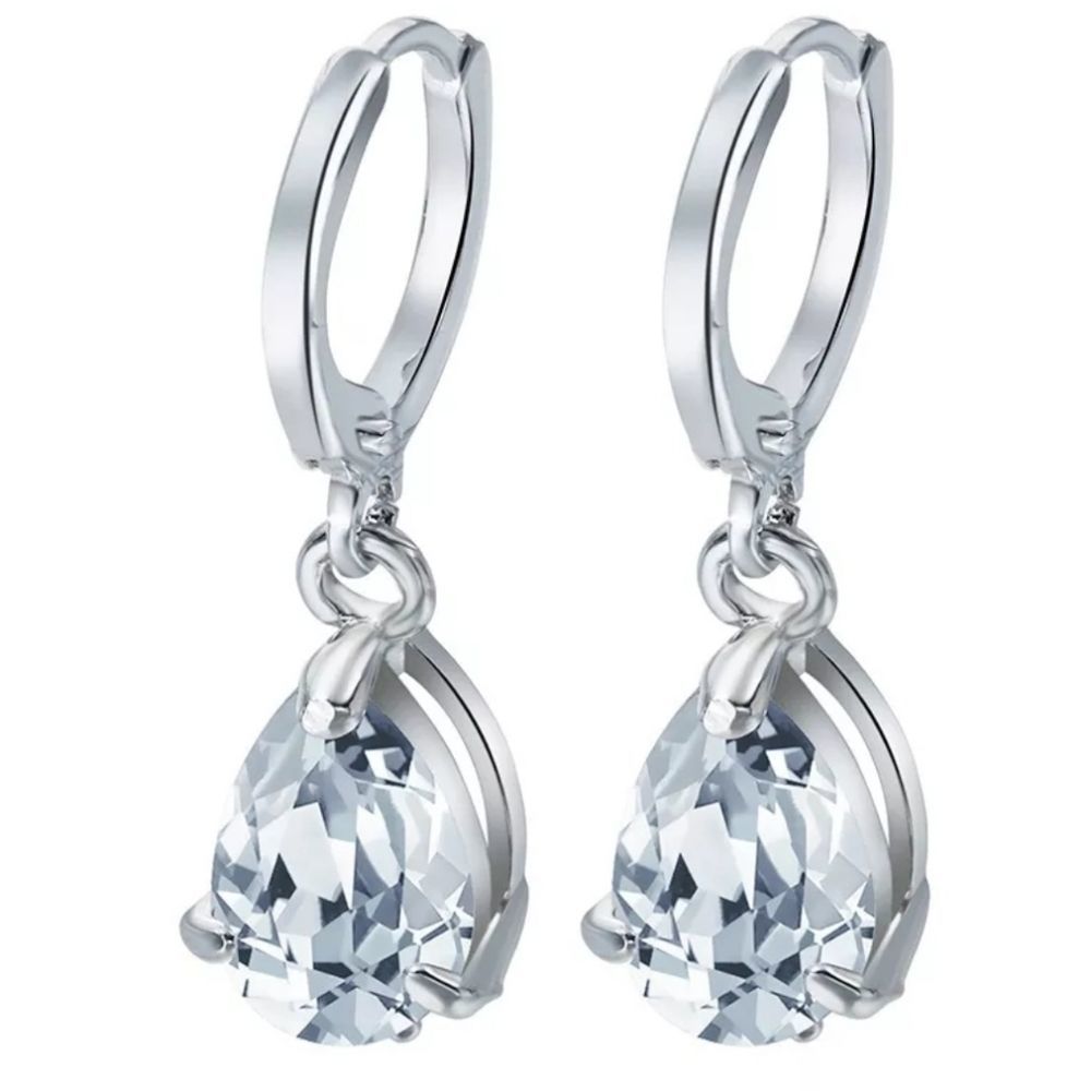 CZ DROP EARRINGS HOOP HUGGIE DANGLE FORMAL PEAR SHAPE